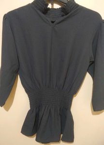 Elegant Gray Smocked Blouse