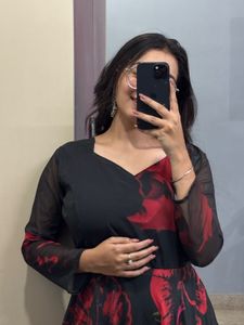 red and black anarkali suit