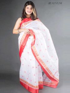 Elegant White &amp; Red  cotton tant Saree