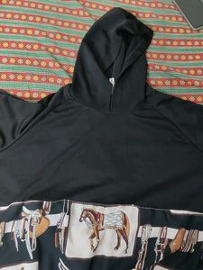 Stylish Black Tracksuit with Horse Print