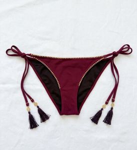 Maroon Bikini Bottom with Tassels