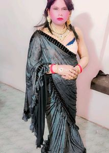 Ruffel Gray Party Wear Saree