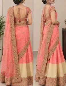 Pink &amp; Cream Embroidered saree