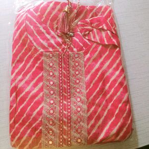 Beautiful Pink Leheriya Kurta Set