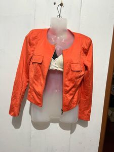Orange Cropped Zip-Up Jacket