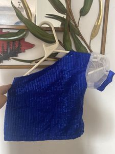 Blue Sequin One-Shoulder Top