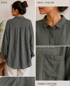 Oversized Linen Blend Button-Up Shirt