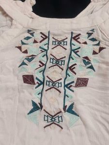 White Embroidered Cold Shoulder Top