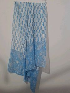 Blue Printed Sleeveless kurta set with dupatta