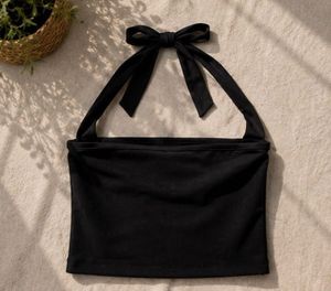 Black Halter Neck Crop Top