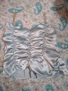 Satin Ruched Chain Strap Top