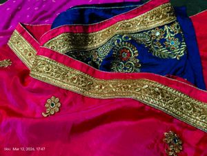 Royal Blue &amp; Pink Embroidered saree  Choli