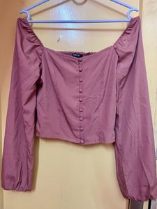Square Neck Top With Bishop Sleeves