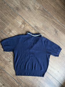 Navy Blue Collared Knit Top Free Size