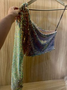 H&amp;M New Sparkly Sequin One-Sleeve Crop Top