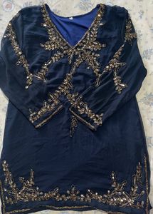 Embellished Navy Blue Kurta