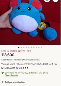 Vintage Marill Pokemon 1997 Plush Stuffed Doll
