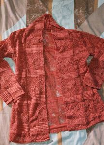Orange Net Full Sleeve Womens Shrug
