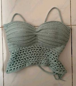 HANDMADE Crochet Halter Neck Crop Top Backless