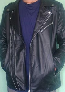 Men's Black Faux Leather Biker Jacket