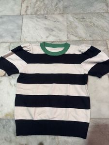 Striped Knit Top with Green Neckline