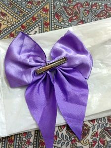 Purple Satin Bow Hair Clip
