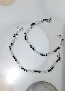 Elegant Black &amp; Silver Anklets