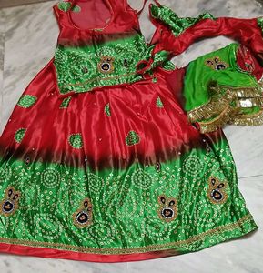 Green and Red colour chunri dress
