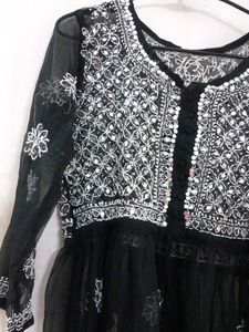 Black Mirror Work Chikankari Short Kurti