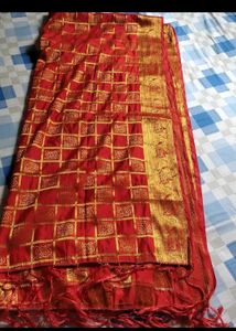 Vibrant Red &amp; Gold Silk dupatta