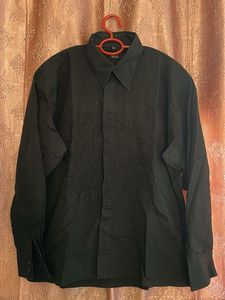 Men's Black Embroidered Long Sleeve Shirt