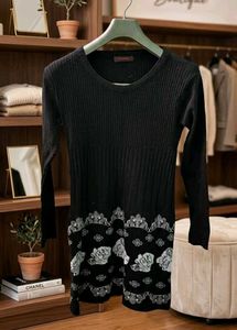 Elegant Black & White Floral Knit Top