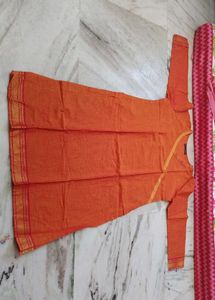🧡⚜️Orange Kurta with Golden Border