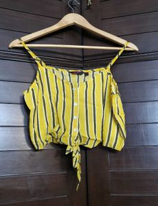 Ginger Yellow Striped Tie-Front Crop Top