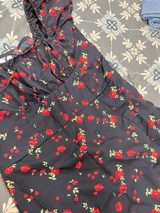 Black Floral Print Mini Dress