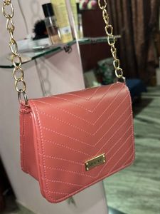 pink sling Bag with Gold Chain