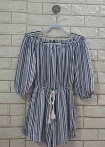 Boho Chic Striped Off-the-Shoulder Romper