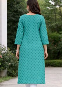 Block Printed Kurta with Red Trim