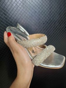 Sparkling Silver Block Heels