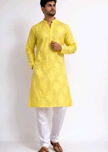 Charming Yellow Kurta with Floral Embroidery