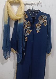 Embellished Navy Blue Kurta