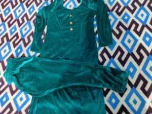 Sea Green Velvet kurta set