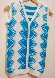 Cyan & White Sweater For 9-10 Year Girl
