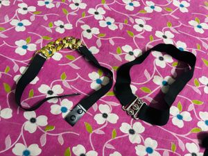 Stylish Black Elastic Belts with Chain Detail