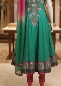 Elegant Green Anarkali Suit with Pink Dupatta