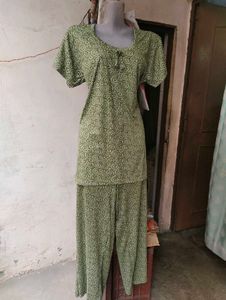 Green Printed Night Suit