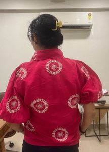 Pink Embroidered Puff Sleeve Shirt🌺