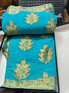 Stunning Teal &amp; Gold Embellished Saree