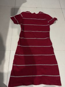 Maroon Striped T-Shirt Dress