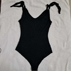 Black Tie-Strap Bodysuit